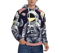 DUWAA Felpa con cappuccio da uomo con stampa astronauta sulla luna 1, leggera felpa con cappuccio con tasche, per atletica casual, Nero , 3XL