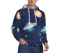 DUWAA Felpa con cappuccio da uomo con stampa cielo stellato, universo spaziale, felpa a maniche lunghe con tasche, per atletica casual, Nero , L