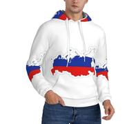 DUWAA Felpa con cappuccio da uomo con stampa della mappa della bandiera russa, felpa con cappuccio a maniche lunghe con coulisse, felpe invernali per adulti, Nero , M
