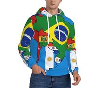 DUWAA Felpa con cappuccio da uomo con stampa di bandiere del Sud America, felpa con cappuccio a maniche lunghe con coulisse, felpe invernali per adulti, Nero , M
