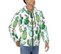 DUWAA Felpa con cappuccio da uomo con stampa di fiori di cactus, con cerniera e coulisse, casual, con tasche, Nero , 3XL