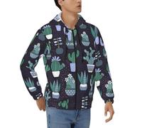 DUWAA Felpa con cappuccio da uomo con stampa di piante grasse di cactus con cerniera e cappuccio casual con coulisse e tasche, Nero , 3XL