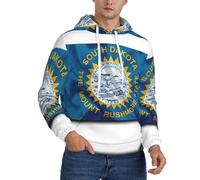 DUWAA Felpa con cappuccio da uomo con stampa mappa della bandiera del Sud Dakota, felpa con cappuccio a maniche lunghe, felpe invernali per adulti, Nero , 4XL