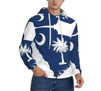 DUWAA Felpa con cappuccio da uomo con stampa mappa della bandiera della Carolina del Sud, felpa con cappuccio a maniche lunghe, felpe invernali per adulti, Nero , 3XL