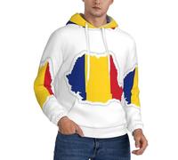 DUWAA Felpa con cappuccio da uomo con stampa mappa della bandiera della Romania, felpa con cappuccio a maniche lunghe, felpe invernali per adulti, Nero , 3XL