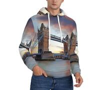 DUWAA Felpa con cappuccio da uomo con stampa Old Tower Bridge, felpa a maniche lunghe con tasche, per atletica casual, Nero , 4XL