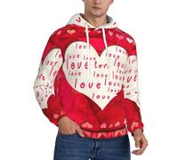 DUWAA Felpa con cappuccio leggera del pullover degli uomini della stampa di amore dei cuori rossi, felpa con cappuccio del poliestere per l'autunno, Nero , M