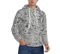 DUWAA Felpa con cappuccio leggera del pullover degli uomini della stampa di Hd del giornale, felpa con cappuccio del poliestere per l'autunno, Nero , M