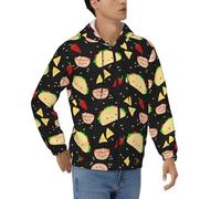 DUWAA Felpa con cappuccio morbida a maniche lunghe con stampa martedì con stampa rilassata e zip intera, giacca calda da uomo da indossare tutti i giorni, Nero , S