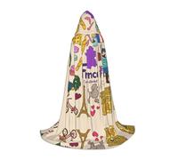 DUWAA Francia Cultura Simboli Stampa Halloween Costume Vestiti Halloween Costume Medievale Mantello Per Le Donne Degli Uomini Rinascimento Con Cappuccio Mantello