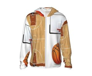 DUWAA Giacca con cappuccio a maniche lunghe con stampa con tabellone da basket, leggera, traspirante, con tasche interne, Nero , 3XL