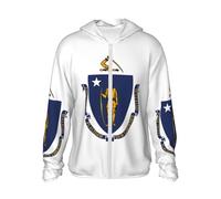DUWAA Giacca con cappuccio con stampa bandiera del Massachusetts, protezione solare, a maniche lunghe, leggera, traspirante, con tasche interne, Nero , XXL