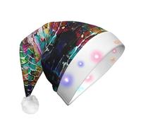 DUWAA Graffiti Colorful Brick Print Led Peluche Cappello di Babbo Natale, Cappelli di Natale Divertenti Per Adulti Natale Capodanno Party Accessori