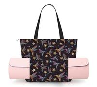DUWAA Grande borsa da lavoro con stampa di colibrì con fiori e colibrì con supporto per tappetino da yoga, tasca di grandi dimensioni per tutti i giorni per yoga palestra