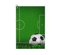 DUWAA Green Grass Field Soccer Playground The Ball Print Asciugamano da golf,Asciugamano in microfibra a nido d'ape con clip a moschettone, Asciugamani puliti da cucina