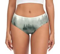 DUWAA Green Tree Misty Landscape Print Biancheria intima da donna, slip a copertura completa per le donne, slip intimo elasticizzato, slip traspirante, Nero , L