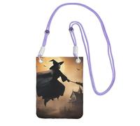 DUWAA Halloween Witch Flying 2 stampa piccola borsa a tracolla per le donne alla moda, borsa per telefono con tracolla regolabile, per escursioni e viaggi, Viola, Taglia unica
