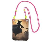 DUWAA Halloween Witch Flying 2 stampa piccola borsa a tracolla per le donne alla moda, borsa per telefono con tracolla regolabile, per escursioni e viaggi, Fucusia, Taglia unica