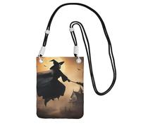DUWAA Halloween Witch Flying 2 stampa piccola borsa a tracolla per le donne alla moda, borsa per telefono con tracolla regolabile, per escursioni e viaggi, nero, Taglia unica