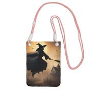 DUWAA Halloween Witch Flying 2 stampa piccola borsa a tracolla per le donne alla moda, borsa per telefono con tracolla regolabile, per escursioni e viaggi, Rosa, Taglia unica