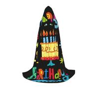 DUWAA Happy Birthday Big Cake Stampa Mantello Medievale Mago Veste Mantello Con Cappuccio Rinascimento Mantello Costume Halloween Cosplay Prop