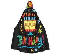 DUWAA Happy Birthday Big Cake Stampa Uomo Cosplay Mantello Robe Costume Halloween Con Cappuccio Uniforme Mantello Medievale Mantello Mago Robe
