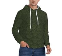 DUWAA Hunter Green Floral Petals Pattern Print Felpa con cappuccio da uomo, leggera felpa con cappuccio con tasche, per atletica casual, Nero , XL