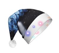 DUWAA Il cappello di Babbo Natale della peluche ha condotto la stampa dei fiori blu, cappelli divertenti di Natale per gli adulti accessori del partito di Capodanno di