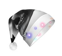 DUWAA Il cappello di Babbo Natale della peluche ha condotto la stampa dei teschi in bianco e nero, divertenti cappelli di Natale per adulti accessori per feste di Capodanno