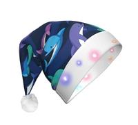 DUWAA Il cappello di Babbo Natale della peluche ha condotto la stampa del delfino, cappelli divertenti di Natale per gli adulti accessori del partito di Capodanno di Natale