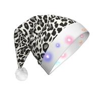 DUWAA Il cappello di Babbo Natale della peluche ha condotto la stampa del leopardo nero, cappelli divertenti di Natale per gli adulti accessori del partito di Capodanno di Natale