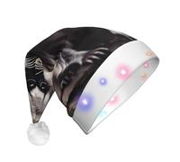 DUWAA Il cappello di Babbo Natale della peluche ha condotto la stampa del procione, cappelli divertenti di Natale per gli adulti accessori del partito di Capodanno di Natale