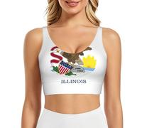 DUWAA Illinois State Flag Print - Reggiseno da allenamento da donna, con scollo rotondo, imbottito, per yoga, allenamento, con imbottiture integrate, Nero , L
