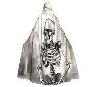 DUWAA Interessante mantello da 150 cm con scheletro, mantello con cappuccio unisex per adulti, per Halloween, strega, vampiro, mago, cosplay
