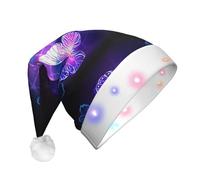 DUWAA La stampa bianca della farfalla ha condotto il cappello di Babbo Natale della peluche, cappelli divertenti di Natale per gli adulti accessori del partito di Capodanno di