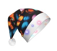 DUWAA La stampa colorata della farfalla ha condotto il cappello di Babbo Natale della peluche, cappelli divertenti di Natale per gli adulti accessori del partito di Capodanno di