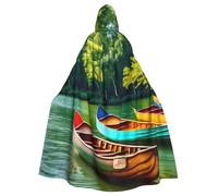 DUWAA Lago con Barche Canoe Parco Stampa 150 "Mantello Carnevale, Unisex Adulto Con Cappuccio Mantello Per Halloween Strega Vampiro Mago Cosplay