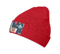 DUWAA Llama Cartoon Pattern Print Donne Caldo Inverno Cappelli, Morbido Knit Lazy Beanie, Moda Outdoor Knit Hat Ski Cuffed Cap, Rosso, Taglia unica