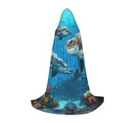 DUWAA Mantello con cappuccio con delfini, tartaruga marina, squalo, polipo, barriera corallina, per Halloween, stile medievale, per feste di Natale, cosplay, costumi in maschera