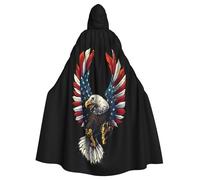 DUWAA Mantello con cappuccio per adulti, con bandiera dell'aquila americana, mantello unisex a lunghezza intera, per uomini e donne, per Halloween e cosplay
