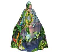 DUWAA Mantello con cappuccio per Halloween, con stampa estiva di farfalle sul lago, con molte rane che cantano sui rami, mantello unisex a lunghezza intera, per cosplay di Halloween