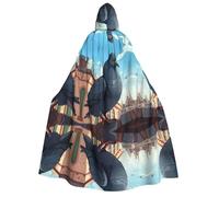 DUWAA Mantello con stampa piccione dei cartoni animati con cappuccio Unisex Mantello Medievale Mago Veste Rinascimento Mantello Costume Halloween Cosplay