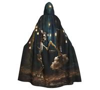 DUWAA Mantello da carnevale con stampa scheletro danzante, 150 cm, unisex, per adulti, per Halloween, strega, vampiro, mago, cosplay