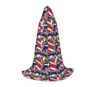 DUWAA Mantello medievale con stampa della bandiera delle isole Turks e Caicos Map03, mantello da mago con cappuccio, mantello rinascimentale, costume per Halloween, cosplay