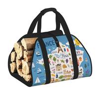 DUWAA Mappa della Francia con icone Decorat Stampa Cesti di Legno con Maniglia Grande Log Store per Camino Resistente all'usura Picnic Borse Log Basket