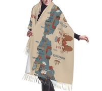 DUWAA Mappa della Svezia con vari Illus Stampa Scialli Pashmina da donna Sciarpa Avvolge Scialle Cashmere Feel Scialle Per Le Donne Grandi Sciarpe Wraps