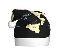 DUWAA Mappa dell'Italia con nomi marini stampa morbida peluche cappelli festa di Natale, cappello vacanza, Gorros De Navidad Adultos, per Capodanno festivo
