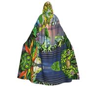 DUWAA Molte rane cantano sui rami Estate Farfalle Lago Stampa Acqua Mantello Con Cappuccio Unisex Mantello Medievale Mago Robe Rinascimento Mantello Costume Halloween Cosplay