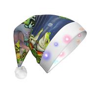 DUWAA Molte rane cantano sui rami Summer Butterflies Lake Water Print Led Plush Santa Hat, divertenti cappelli di Natale per adulti accessori per feste di Natale Capodanno