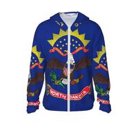 DUWAA North Dakota State Flag Print Sun Protection Felpa con cappuccio a maniche lunghe leggera traspirante UV camicie con tasche interne, Nero , 3XL